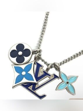 LV Instinct Enamelled Charm Necklace Silver and 4 shades of Blue